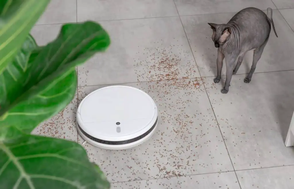 cat litter and hair being picked up by the robotic vacuum