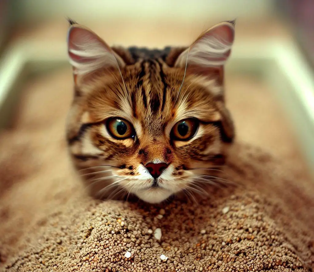 Cat being buried underneath in litter