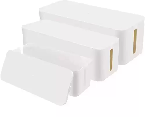 Cable Organizer Box Set of Three, Power Cover Cord Holder (White)